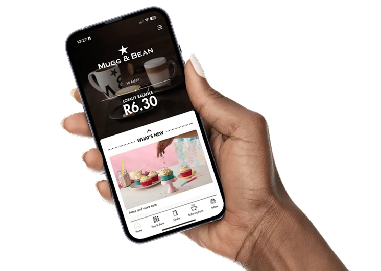 Mugg & Bean loyalty app on a phone